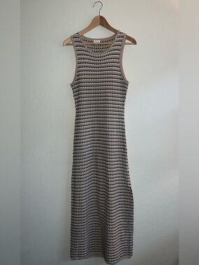 Le Lis Collection Crochet Knit Tank Maxi Dress Medium Taupe Boho